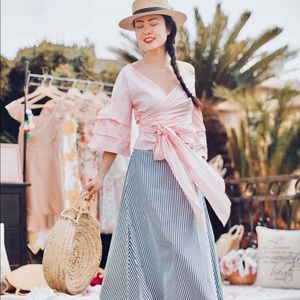 Waist tie light pink top